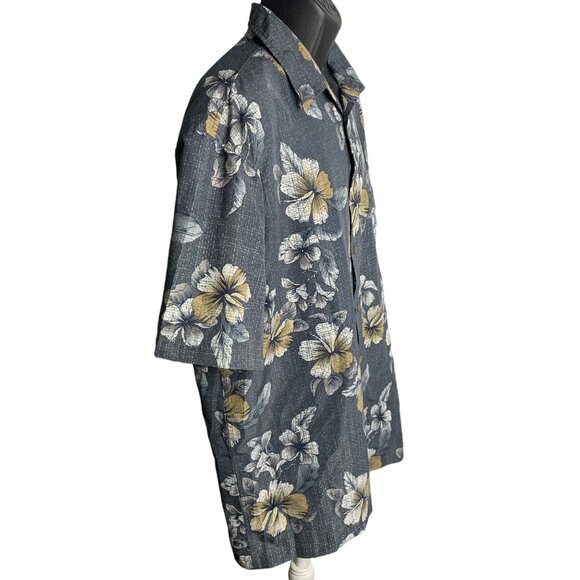 Milano Bay Button Up Hawaiian Camp Shirt XL Grey Floral Short Sleeves Pocket - Picture 5 of 6